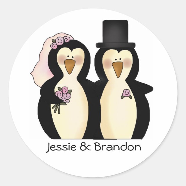 Niedlicher Hochzeitspinguin-Umschlag Aufkleber (Vorderseite)