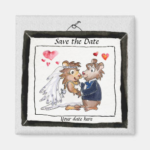 Niedlicher Hochzeitungs-Cartoon Speichern Sie die Magnet