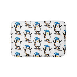Niedlicher Hockey-Penguin mit Hockeyschläger Badematte