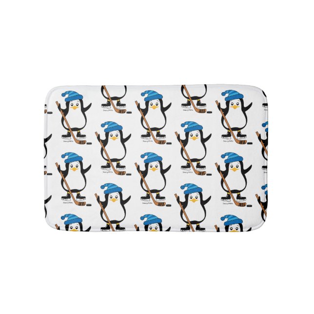 Niedlicher Hockey-Penguin mit Hockeyschläger Badematte (Vorderseite)