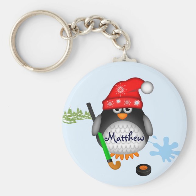 Niedlicher Hockey-Pinguin mit Hut und individuelle Schlüsselanhänger (Vorne)