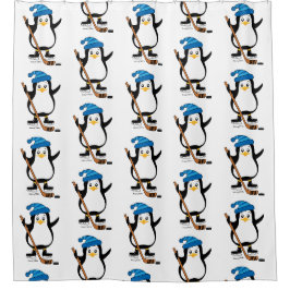 Niedlicher HockeyPenguin mit Hockey-Stock Duschvorhang