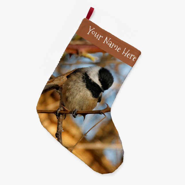 Niedlicher hoffnungsvoller Schwarzkicherling-Songb Großer Weihnachtsstrumpf (Vorderansicht (hängend))