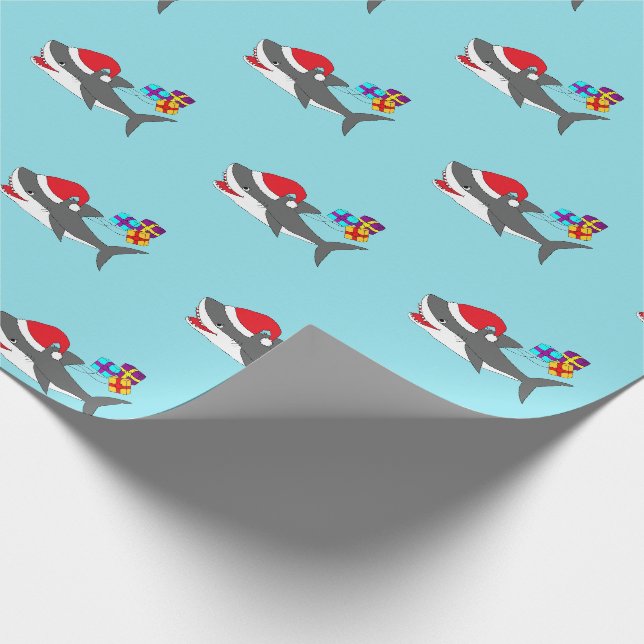 Niedlicher Holiday Shark Geschenkpapier (Ecke)