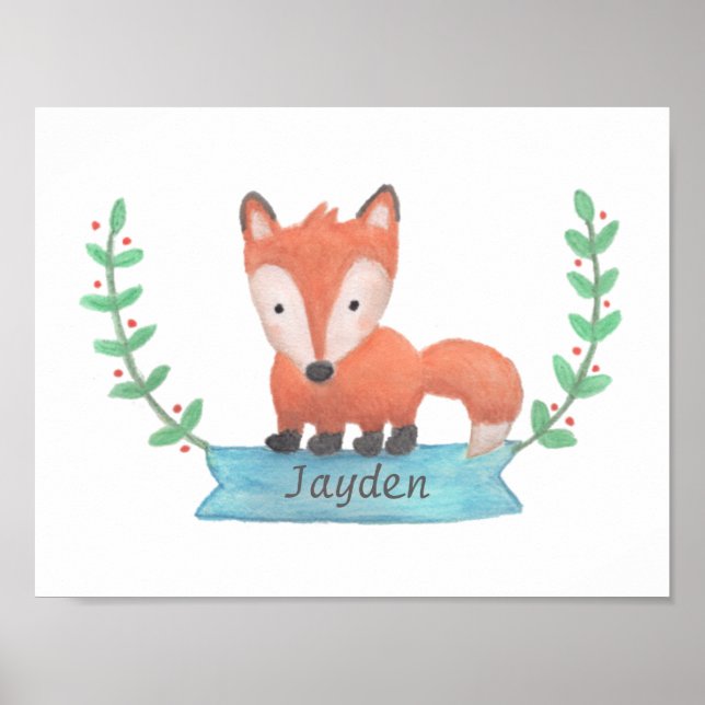 Niedlicher Holzfuchs Zeichnend Baby Kinderzimmer Z Poster (Vorne)