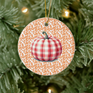 Niedlicher Hopfenfall karierter Kürbis Keramik Ornament