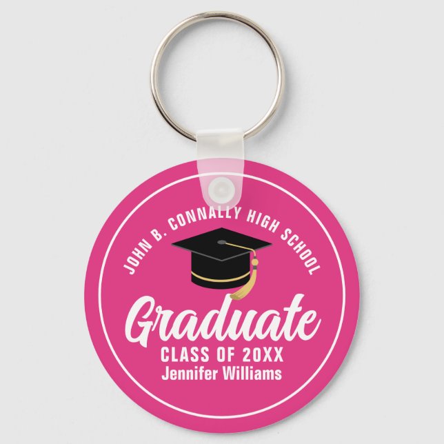 Niedlicher Hot-Pink-Abschluss Custom 2025 Graduate Schlüsselanhänger (Vorderseite)
