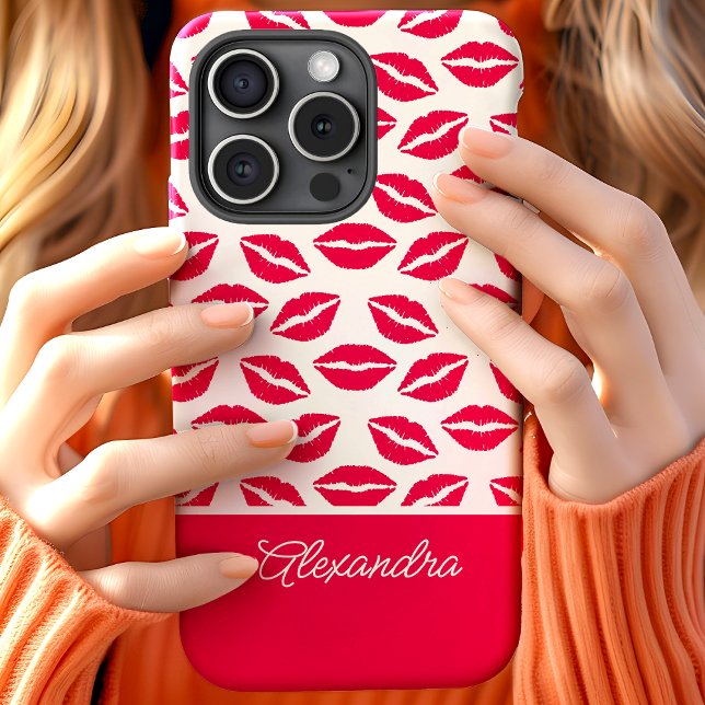 Niedlicher Hot Pink Lipstick Küsst Skriptname Case-Mate iPhone Hülle (Von Creator hochgeladen)