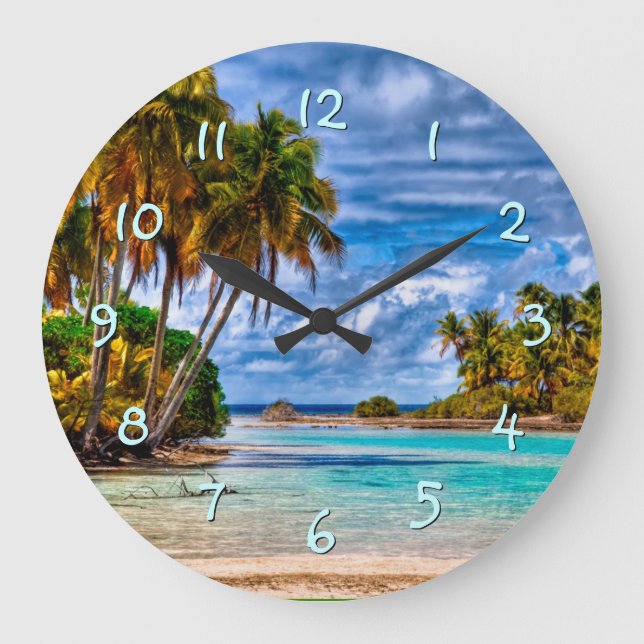 Niedlicher Hübscher Sommer Hawaii Beach Wasserfarb Große Wanduhr (Vorderseite)