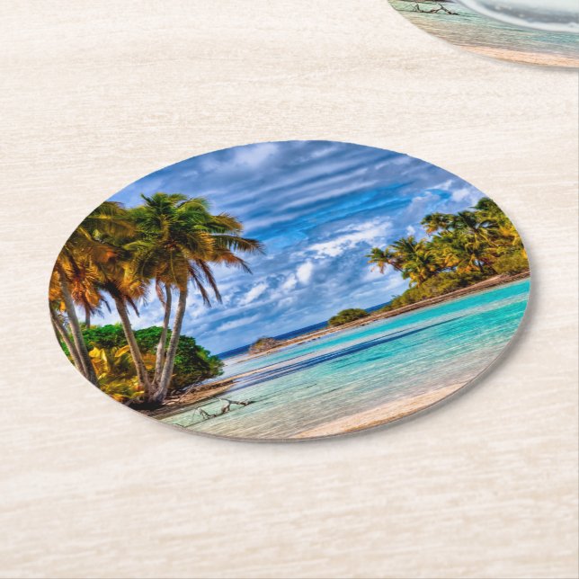 Niedlicher Hübscher Sommer Hawaii Beach Wasserfarb Runder Pappuntersetzer (Angewinkelt)