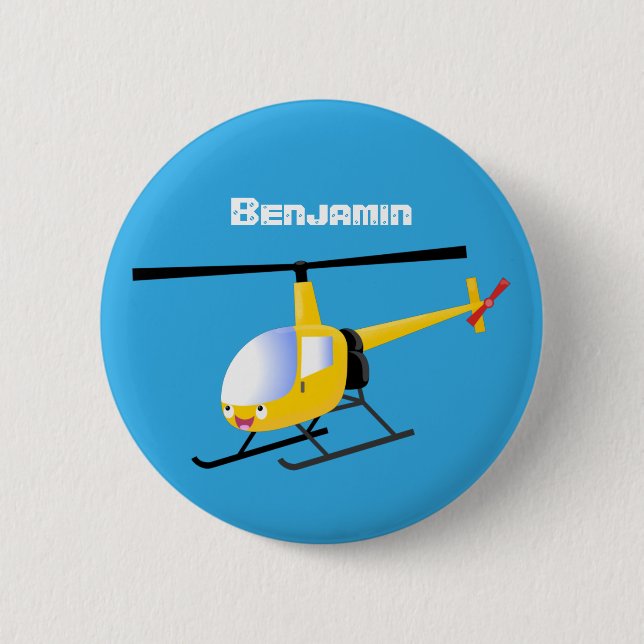 Niedlicher Hubschrauber mit gelbem Cartoon Button (Vorderseite)