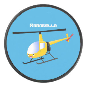 Niedlicher Hubschrauber mit gelbem Cartoon Eishockey Puck