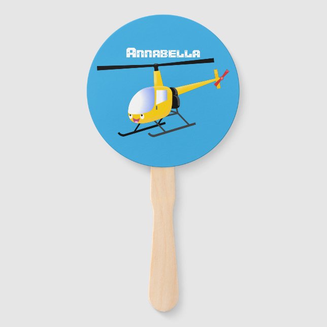 Niedlicher Hubschrauber mit gelbem Cartoon Fächer (Vorderseite)