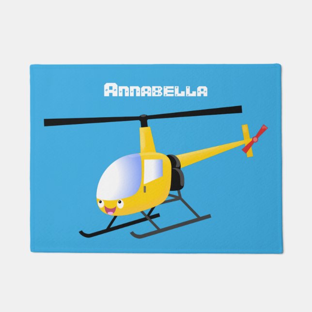 Niedlicher Hubschrauber mit gelbem Cartoon Fußmatte (Vorderseite)