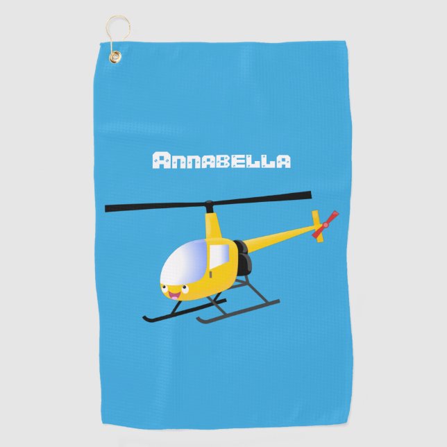 Niedlicher Hubschrauber mit gelbem Cartoon Golfhandtuch (Vorderseite)