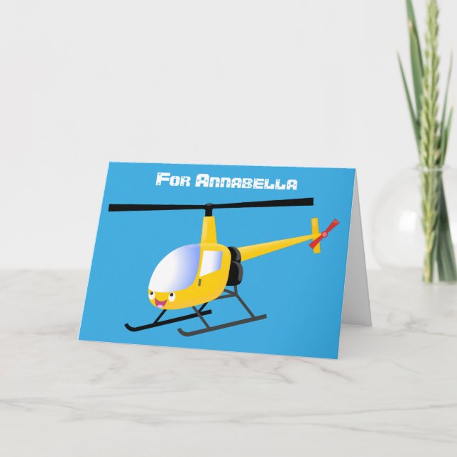 Niedlicher Hubschrauber mit gelbem Cartoon Karte (Vorderseite)