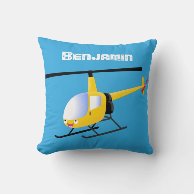 Niedlicher Hubschrauber mit gelbem Cartoon Kissen (Vorderseite)