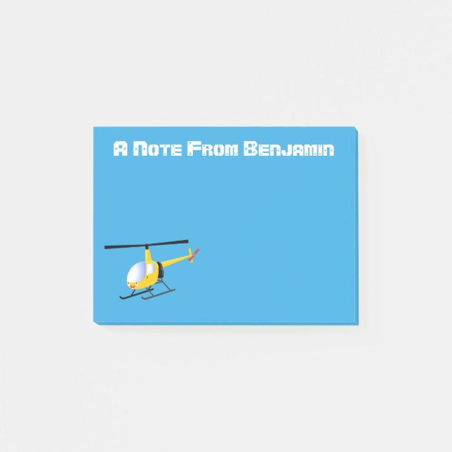 Niedlicher Hubschrauber mit gelbem Cartoon Post-it Klebezettel (Vorderseite)