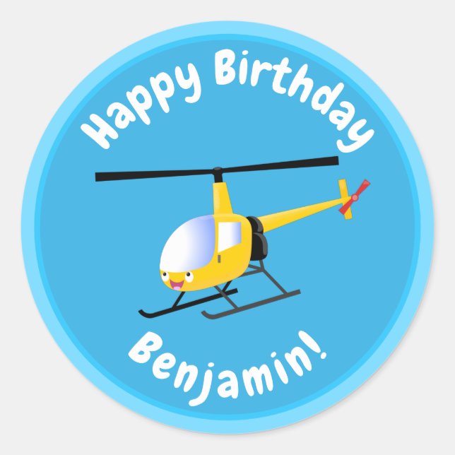 Niedlicher Hubschrauber mit gelbem Cartoon Runder Aufkleber (Vorderseite)