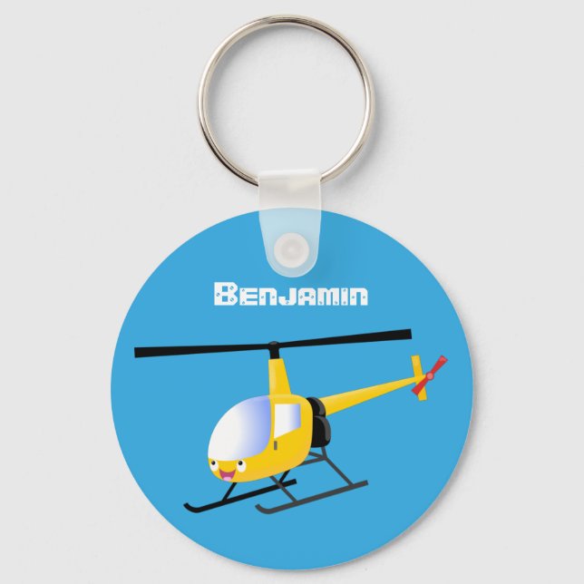 Niedlicher Hubschrauber mit gelbem Cartoon Schlüsselanhänger (Vorderseite)
