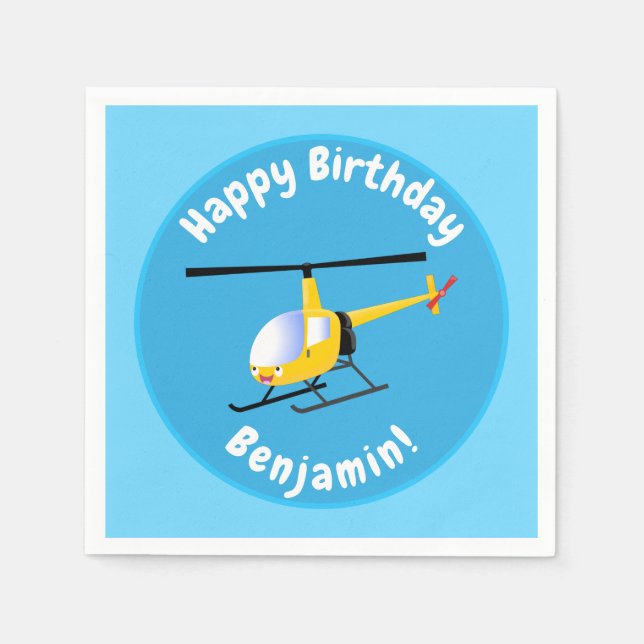 Niedlicher Hubschrauber mit gelbem Cartoon Serviette (Vorderseite)