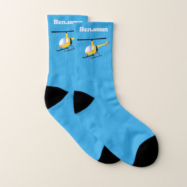 Niedlicher Hubschrauber mit gelbem Cartoon Socken (Paar)