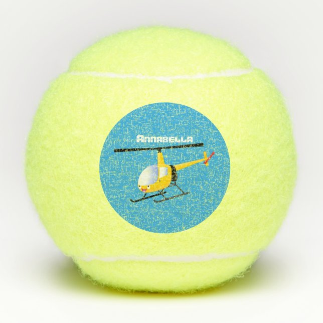 Niedlicher Hubschrauber mit gelbem Cartoon Tennisbälle (Vorderseite)