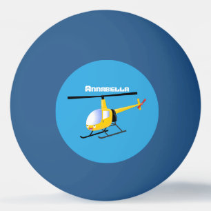 Niedlicher Hubschrauber mit gelbem Cartoon Tischtennisball