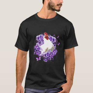 Niedlicher Huhn Lila Blumen Frau Schmetterling T-Shirt