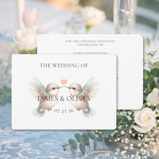 Niedlicher Hummingbird Hochzeit Horizontale Einlad Einladung (Cute Hummingbird Wedding Horizontal Invitation (front and back))