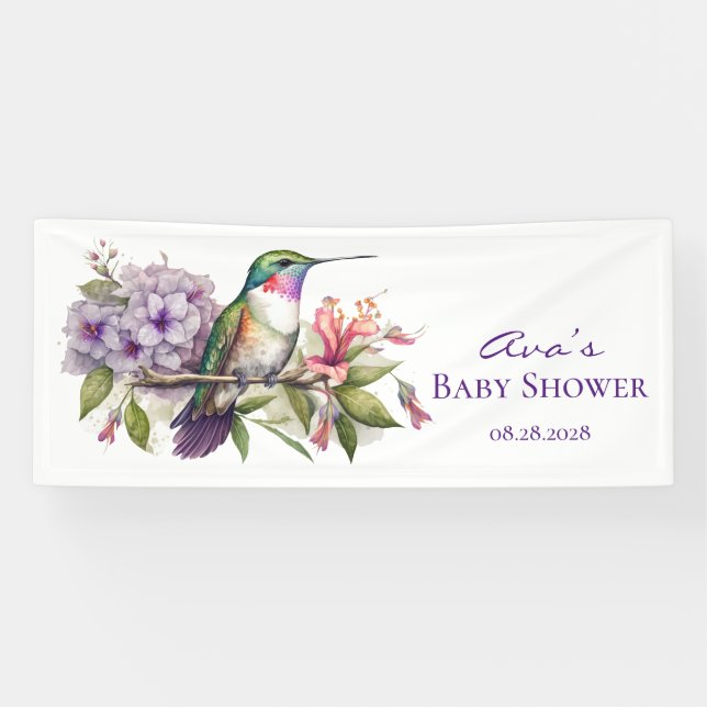 Niedlicher Hummingbird und Florals Girl Baby Dusch Banner (Horizontal)