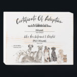 Niedlicher Hund-Adoption Holzkisten Schild<br><div class="desc">Niedliche Adoption Haustier Welpen Hunde-Zertifikat. Feiern und ehren Sie den Tag, an dem Sie Ihre neue Begleiterin gefunden haben und sie auf ihre neue ewig Zuhause gebracht haben. Modernes und stilvolles Zertifikat mit Typografie. Niedliche, bezaubernde Hunde im Stil der Aquarellkunst, um Sie zu begrüßen. Ein tolles Geschenk für neue Hundemütter,...</div>