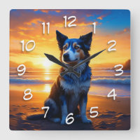 Niedlicher Hund am Sunset Serene Ocean Beach