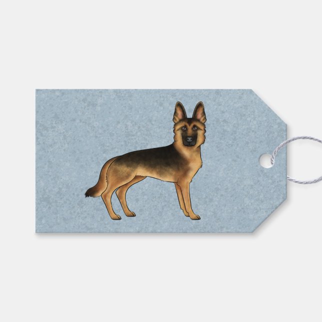 Niedlicher Hund auf blau Geschenkanhänger (Vorderseite (Horizontal))