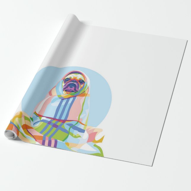 Niedlicher Hund aus Mops, blau Geschenkpapier (Ungerollt)