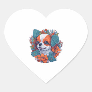 Niedlicher Hund bei Blume Blume Hund Welpe Herz-Aufkleber