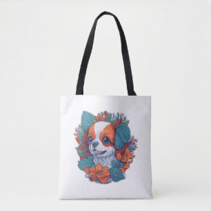 Niedlicher Hund bei Blume Blume Hund Welpe Tasche