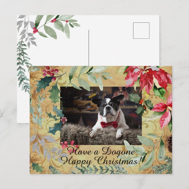 Niedlicher Hund Blumenweihnachtsgruß Postkarte (Vorne/Hinten)
