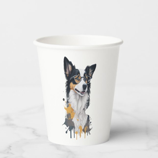 Niedlicher Hund Border Collie Pappbecher (Vorderseite)