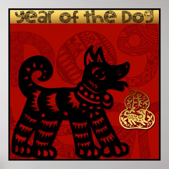 Niedlicher Hund Chinesisch Neujahr Zodiac Geburtst Poster (Vorne)