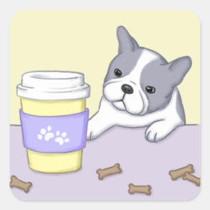 Niedlicher Hund, Cup und Biscuits Illustration Art Quadratischer Aufkleber