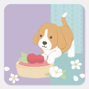 Niedlicher Hund & Dessert Illustration Art Quadratischer Aufkleber