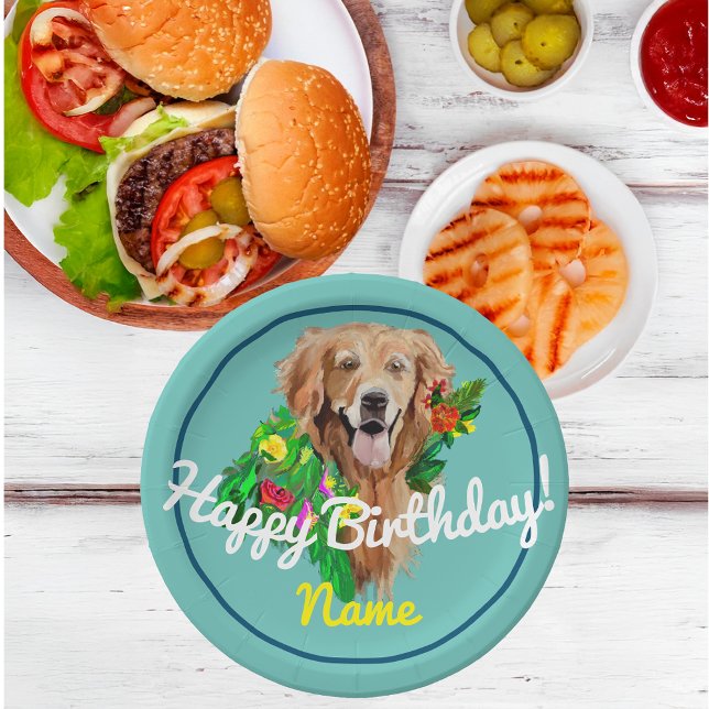 Niedlicher Hund Dreamy Golden Retriever Pappteller (Cute Dog Dreamy Golden Retriever Paper Plate)