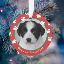 Niedlicher Hund Erste Weihnachtspaw druckt Rot Grü