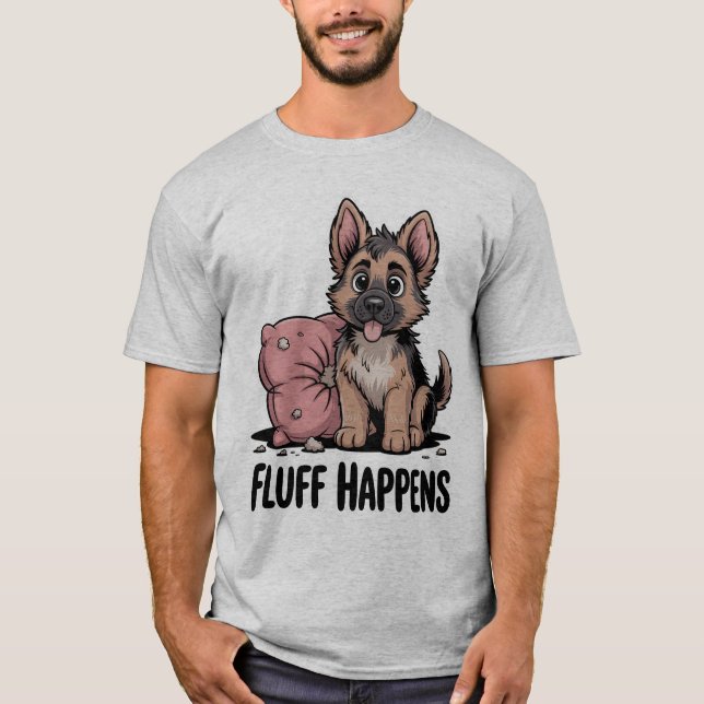 Niedlicher Hund "Fluff Happens" Hund T-Shirt (Vorderseite)