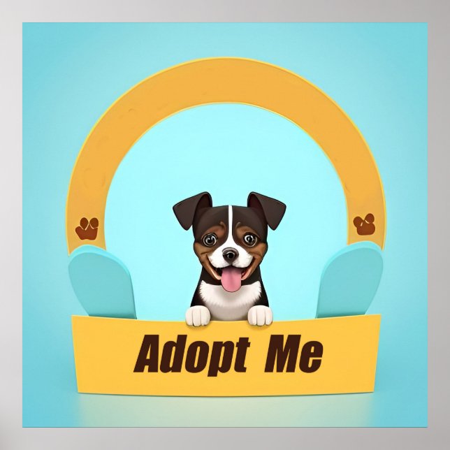 Niedlicher Hund fördert Adoption mit glücklichen A Poster (Vorne)
