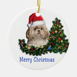Niedlicher Hund frohe Weihnachten Keramik Ornament