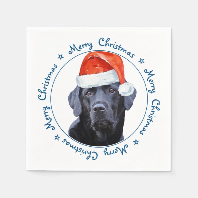 Niedlicher Hund Frohe Weihnachts-Schwarze Labrador Serviette (Vorderseite)