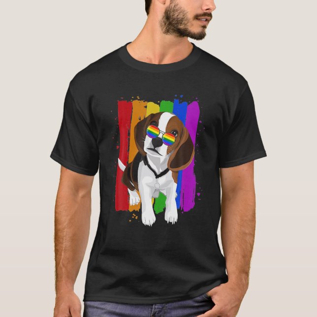Niedlicher Hund-Gay Pride LGBT-Regenbogen-Flagge H T-Shirt (Vorderseite)