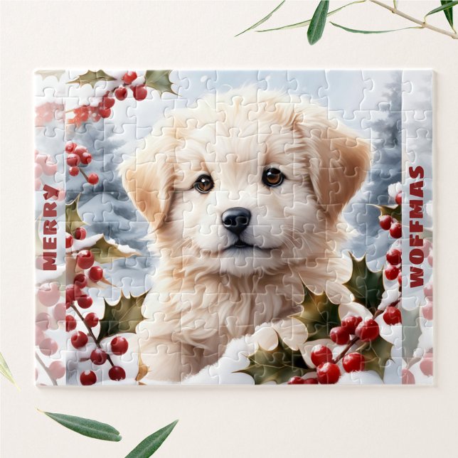 Niedlicher Hund Golden Retriever Welpenname (Cute Dog Golden Retriever Puppy Christmas Name Jigsaw Puzzle)